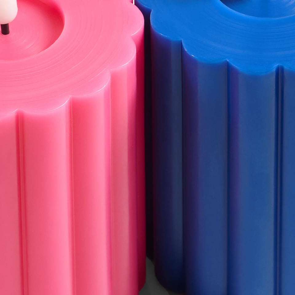 image 1 of OHS Set of 2 Ribbed Flameless LED Candles Decorative Lights Party Home | Multi | Blue & Pink