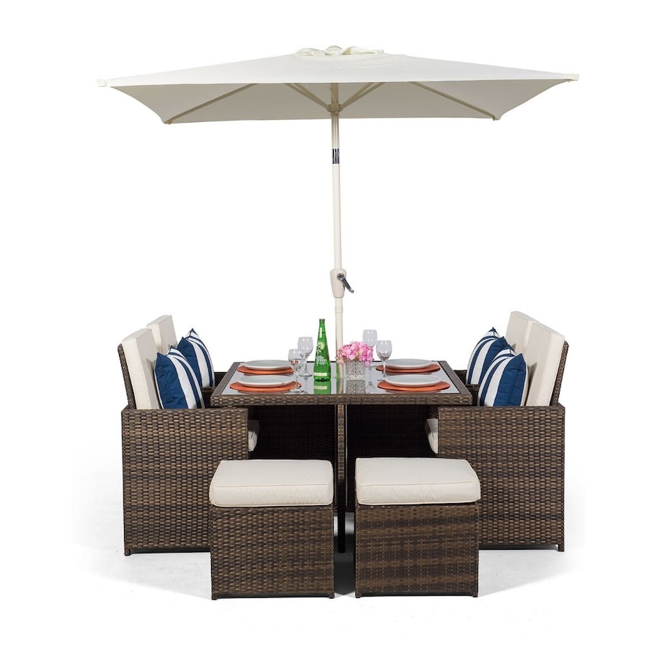 image 1 of Giardino 4 Seater Rattan Cube Dining Set | Brown | Brown