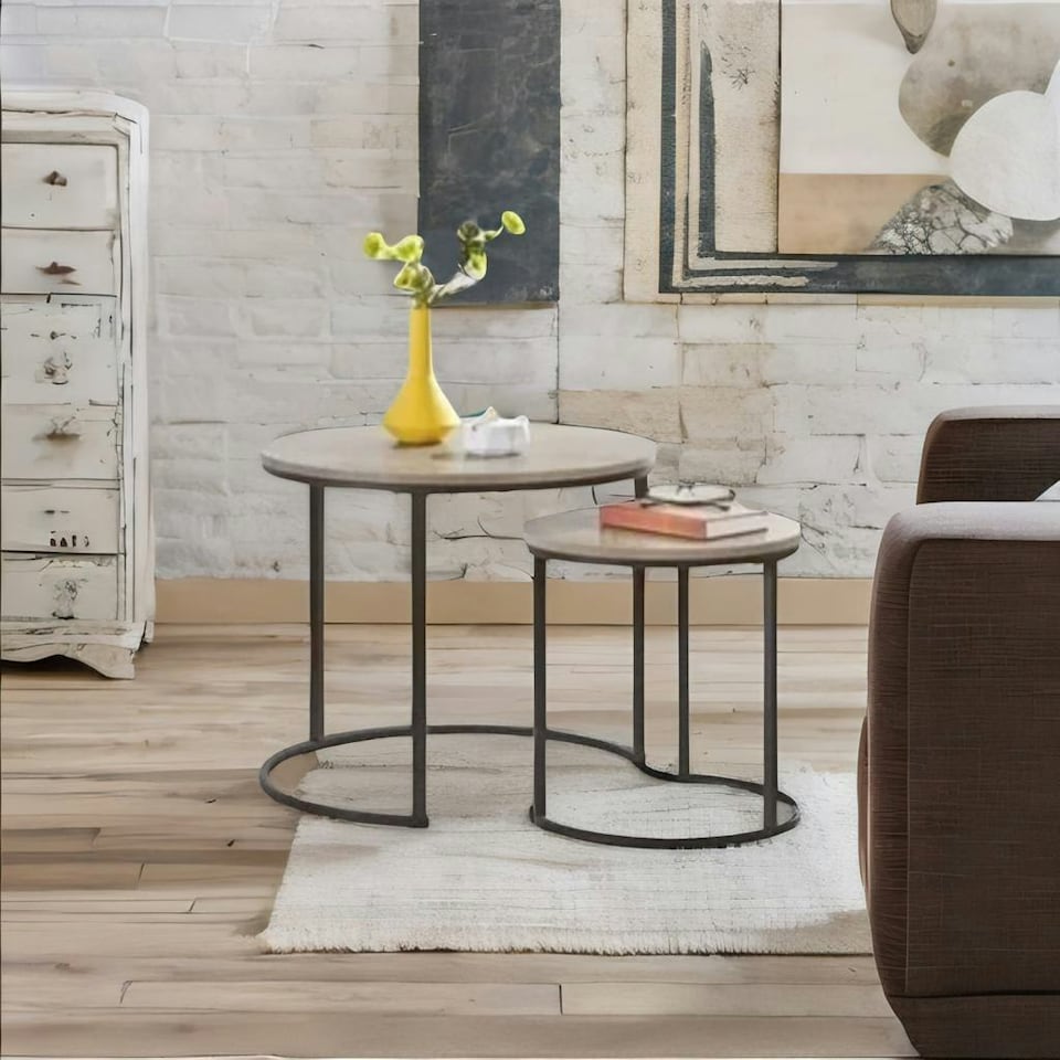 image 1 of Set Of 2 Round Nesting Tables Grey Grey