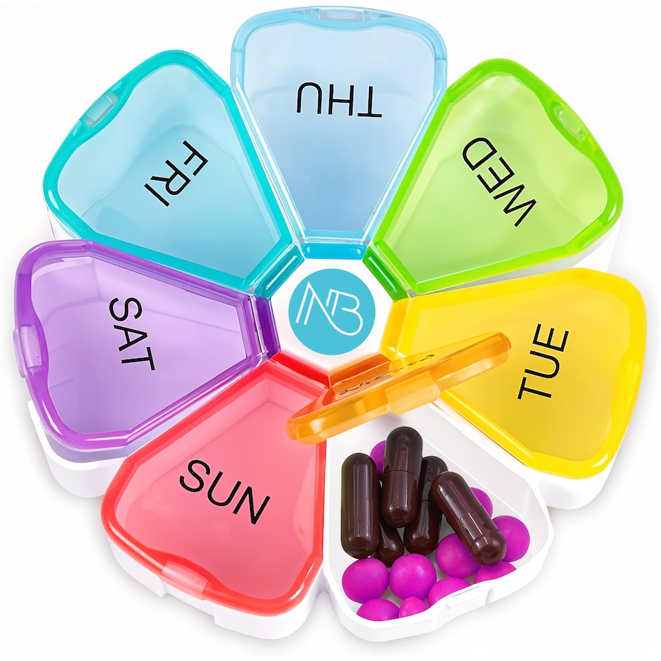 image 1 of Rainbow Weekly Pill Box, Pill Organiser with Weekday Labels
