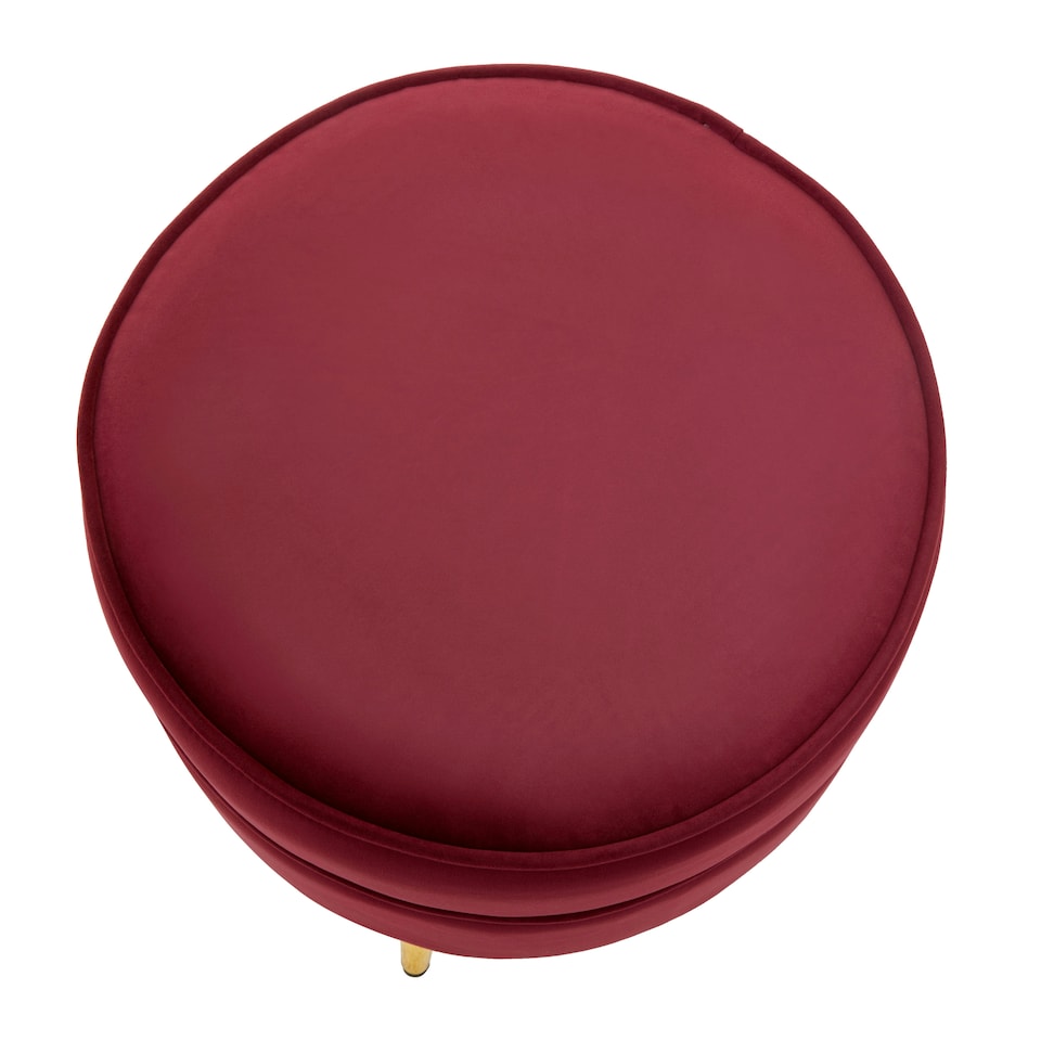 image 1 of Interiors by Premier Red Velvet Round Footstool, Ottoman Small Footstool with Soft Upholstery, Velvet Pouffe for Home