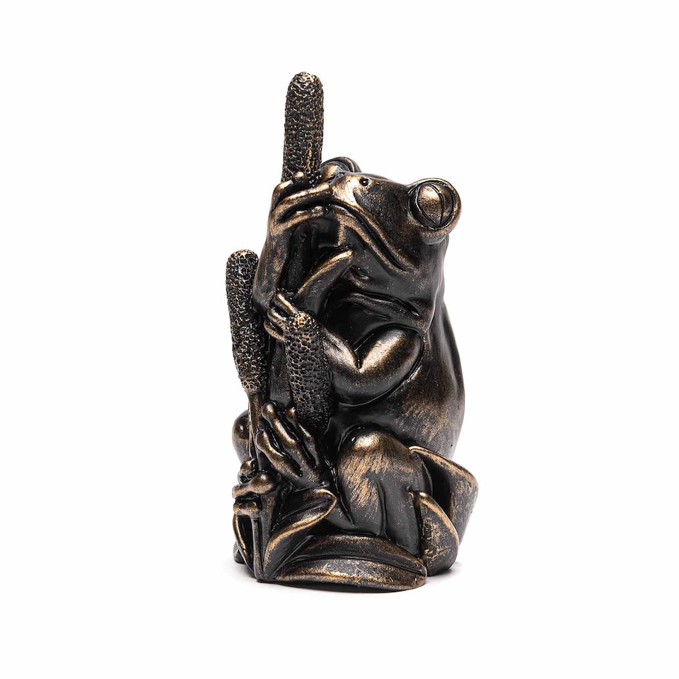 image 1 of Jardinopia Frog on Bullrush Cane Topper, Antique Bronze