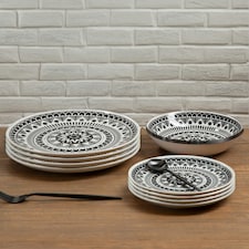 Interiors by Premier 12 Piece Black and White Dinner Set, Bold Abstract Design White and Black Dinner Set, 12 Pc Dinnerware Set