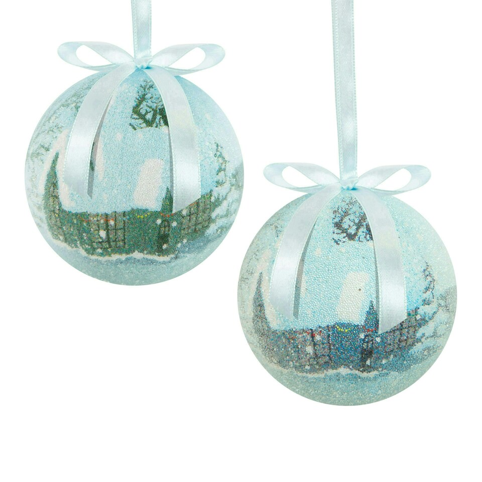 image 1 of 14pc Frosted Snow Xmas Village Bauble
