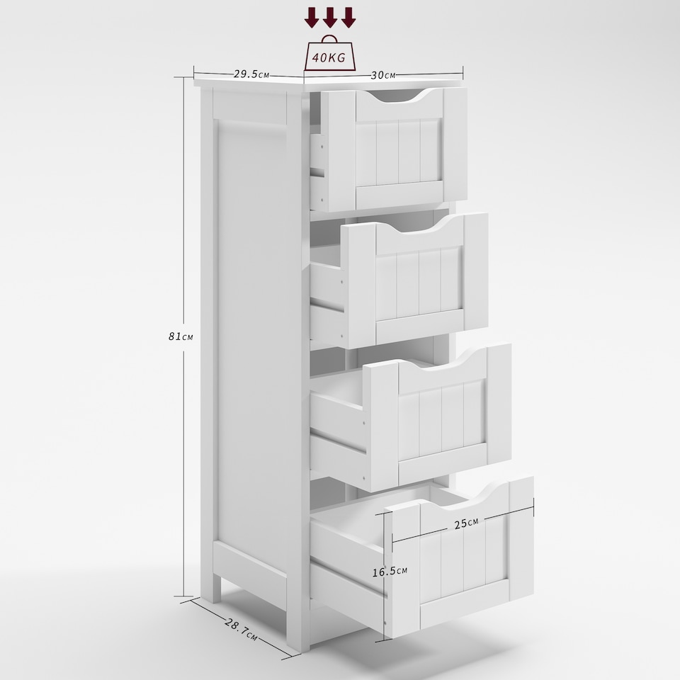 image 1 of MCC Direct 4 drawer Bathroom Storage Unit Toby White | White | White