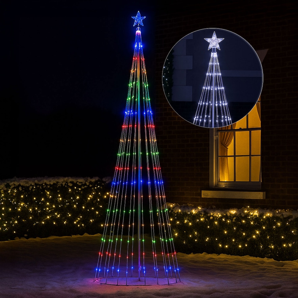 image 1 of Neo White Waterfall LED Outdoor Christmas Tree Light Cascading Star Tree with 5m Lead Multi Function Modes Garden & Patio 4ft 6ft 8ft 10ft Foot Feet | White | Multi White