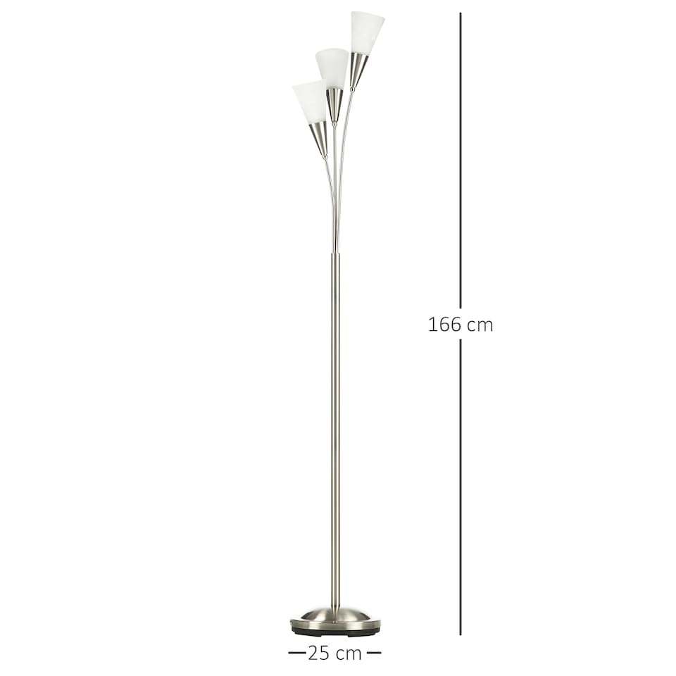 image 1 of HOMCOM 3Light Upright Floor Lamps for Living Room, Modern Standing Lamp for Bedroom with Steel Base, Bulb not Included, Silver