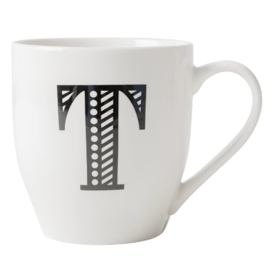 image 1 of Black and White Initial Hugga Mug Assorted Letters 11cm | White | T - White | 1