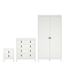 Barcelona 3 Piece Bundle, Bedside, Chest and 2 Door Wardrobe in White