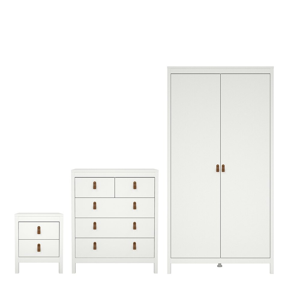 image 1 of Barcelona 3 Piece Bundle, Bedside, Chest and 2 Door Wardrobe in White