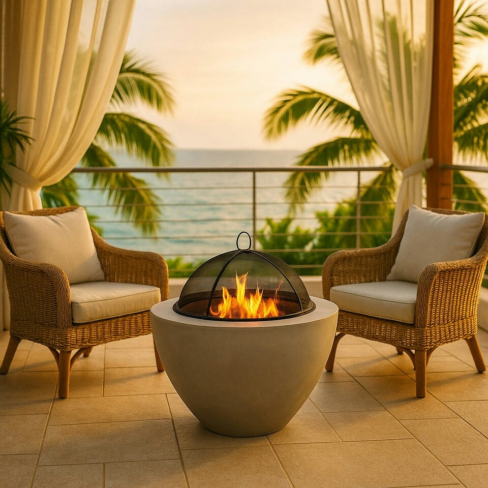 image 1 of Centurion Supports Fireology DIABLO Light Grey Contemporary Garden and Patio Heater Fire Pit and Barbecue with Concrete Stone-Effect Finish - Fully Assembled