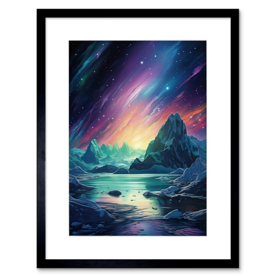 image 1 of Purple Aurora Borealis Dawn Antarctica 9x7" Black Framed Wall Art Print
