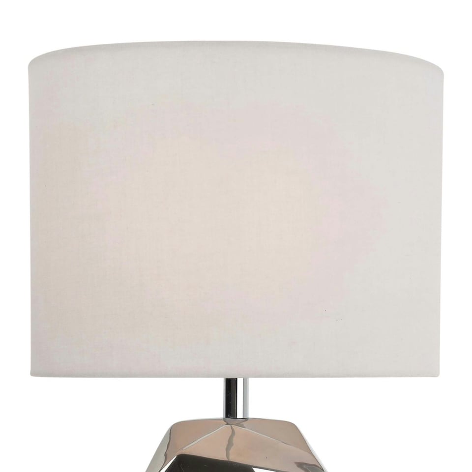 image 1 of Sculptured - Metallic Ceramic 38cm Table Lamp with Grey Fabric Shade Chrome | Grey