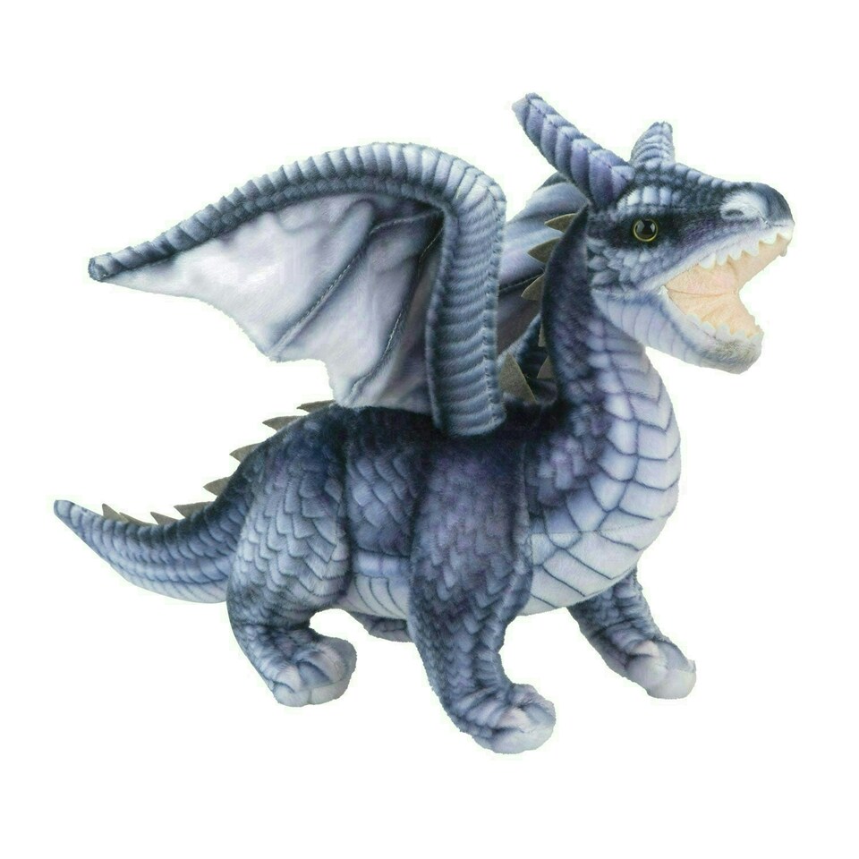 image 1 of Dragon Grey Soft Toy Realistic Looking Dragon Plushe Cuddly Fantasy 30cm Grey
