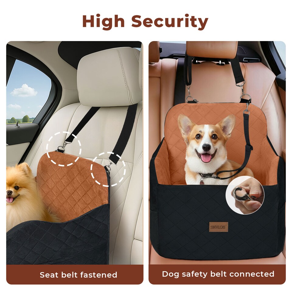image 1 of Skylos Brown Dog Booster Car Seat Portable Puppy Travel Carrier Bed for Pet | Brown | Brown | One Size