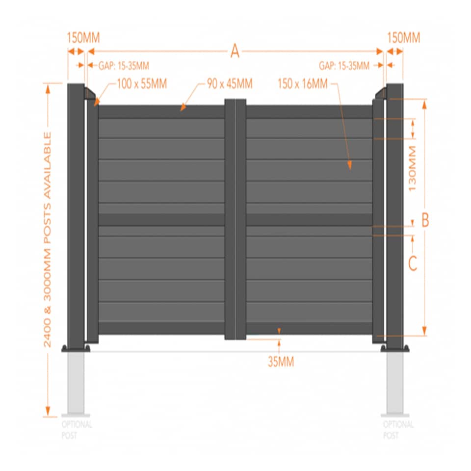 image 1 of Double Swing Gate 3750x1800mm Black - Horizontal Solid Infill and Flat Top | Black | 1
