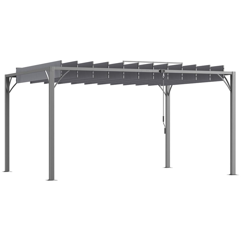 image 1 of Outsunny 4 x 3(m) Outdoor Louvered Metal Pergola with Retractable Roof, Grey | Grey