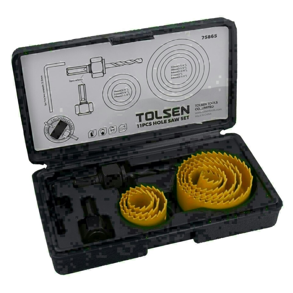 image 1 of 11pc Hole Saw Round Cutter Drill Arbor 19 - 64mm Cutters Circle Saws In Case