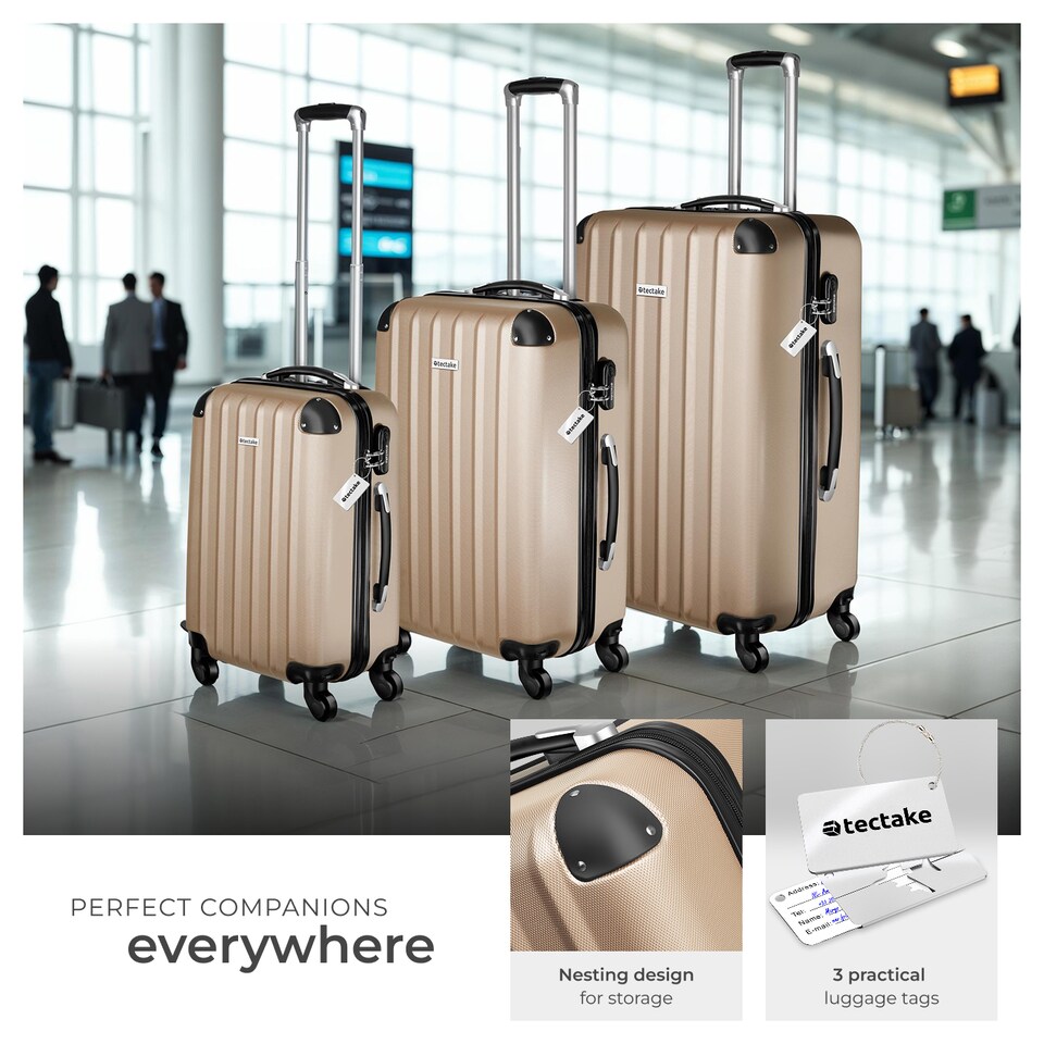image 1 of Suitcases Set of 3 - scale, luggage tag, lock included, swivel wheels | Cream | champagne | 1