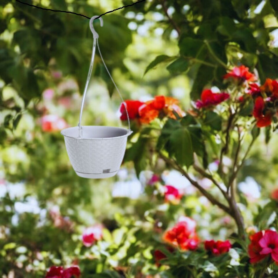image 1 of Ratolla Round Hanging Plastic Planter - 14.2x21.7x21.7 cm | White | White & Set of 2 | 2