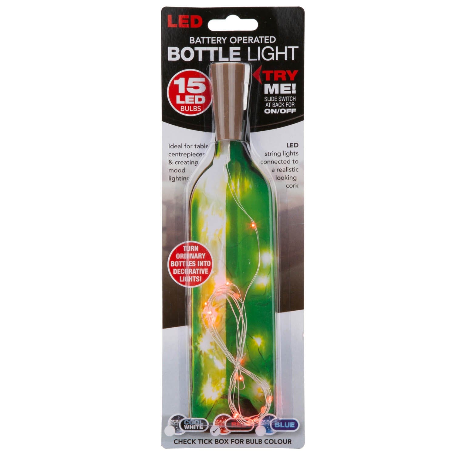 VFM e-Store Red Mini Bottle Lights 15 Battery Operated LEDs With Cork Stopper