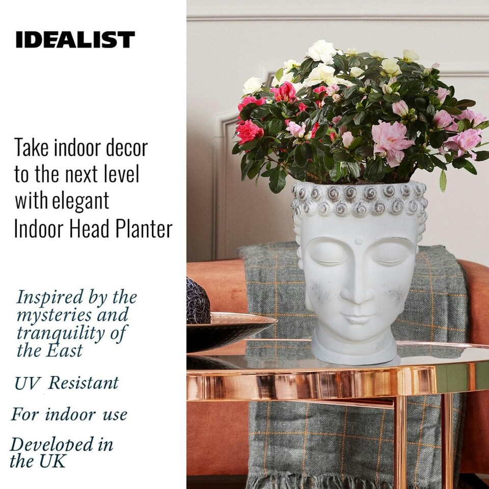 image 1 of White Oval Face Planter Head Buddha Plant Pot Indoor Pot Cover L26.5 W25 H34 cm, 8.4 ltrs Cap.
