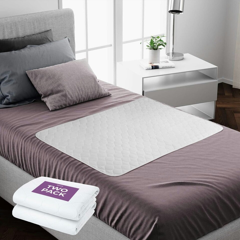 image 1 of Incontinence Bed Pads Non Slip - Extra Heavy Absorbency Washable Bed Sheets, Soft Cotton Waterproof Mattress Protector, Bed Wetting Mats, Single Size Absorbs 2L White | 2 pack | Single