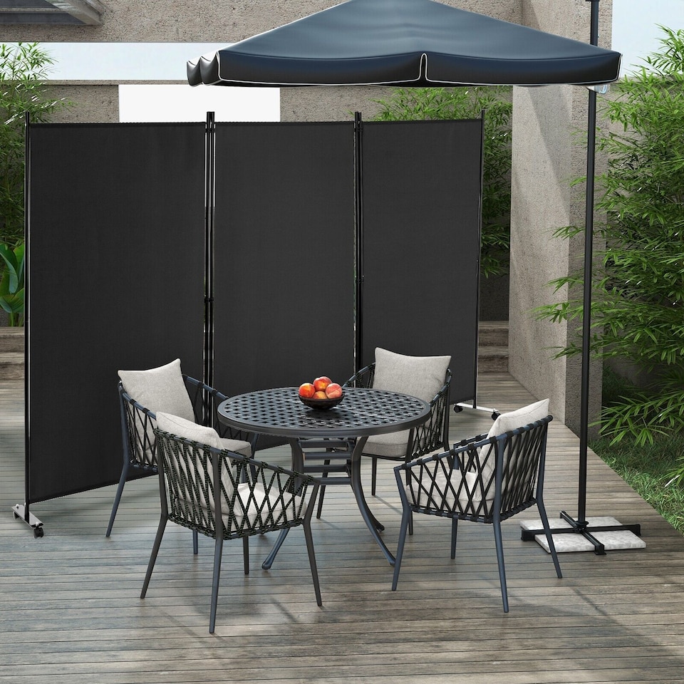 image 1 of COSTWAY 3 Rolling Privacy Screens Freestanding Panel Room Divider on Wheels Black