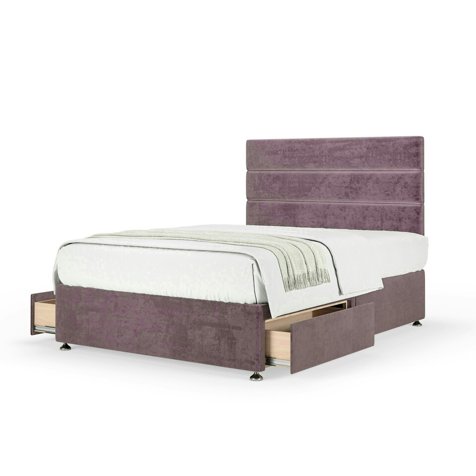 image 1 of Neptune Spring Mauve Naples Velvet 4 Drawer Divan Set And Milan Headboard Super King