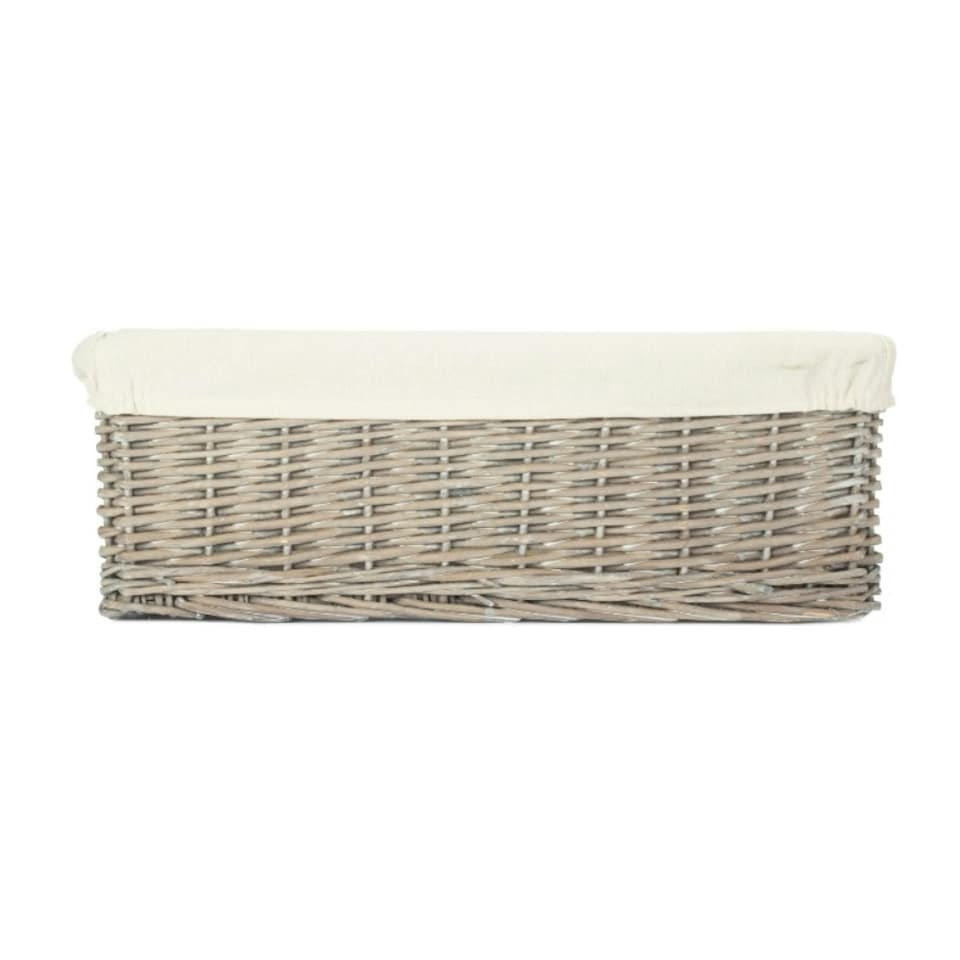 image 1 of Wicker Grey Wash Lined Storage Tray Grey | Grey | L