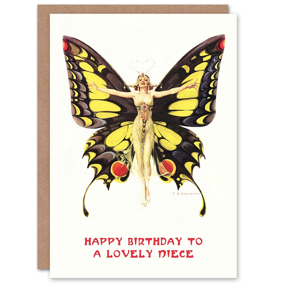 image 1 of 1920S Nouveau Butterfly Woman Elegant Fun Niece Birthday Card