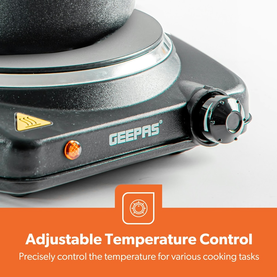 image 1 of GEEPAS Single Ceramic Hot Plate, 1200W – Portable Infrared Electric Hob Cooker, Black
