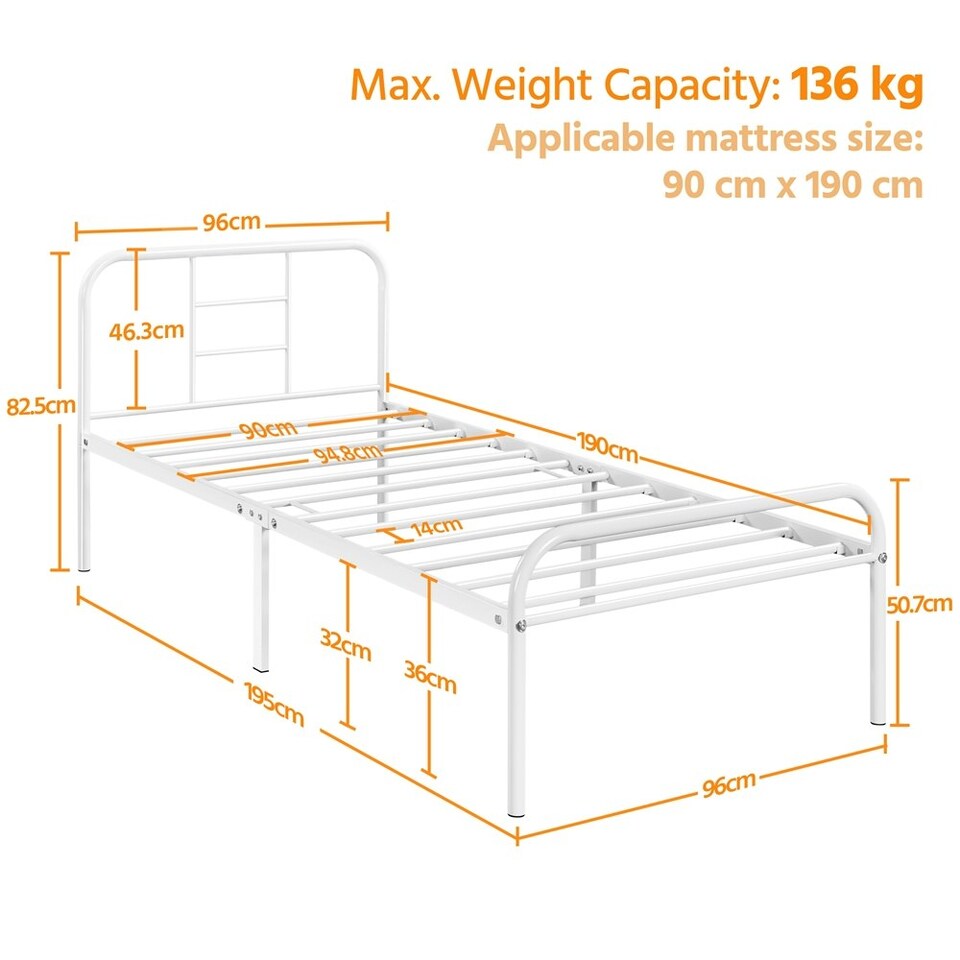 image 1 of Yaheetech Romantic 3ft Single Metal-Framed Bed with High Headboard White