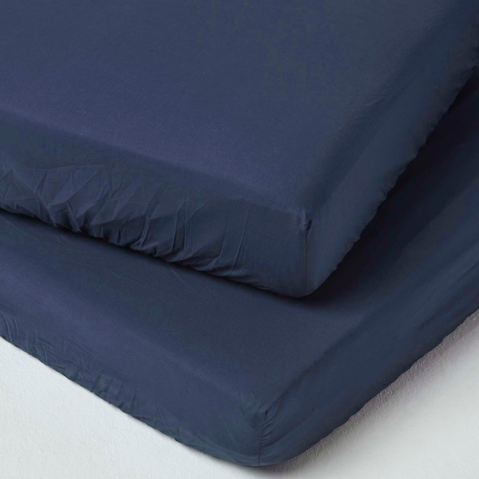 image 1 of Homescapes Navy Cotton Fitted Cot Sheets 200 Thread Count, 2 Pack Blue | One Size