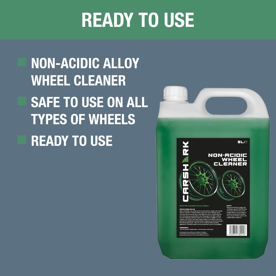 image 1 of CARSHARK Non-Acidic Wheel Cleaner 5L + Black Wheel Brush - Removes Brake Dust & Road Grime