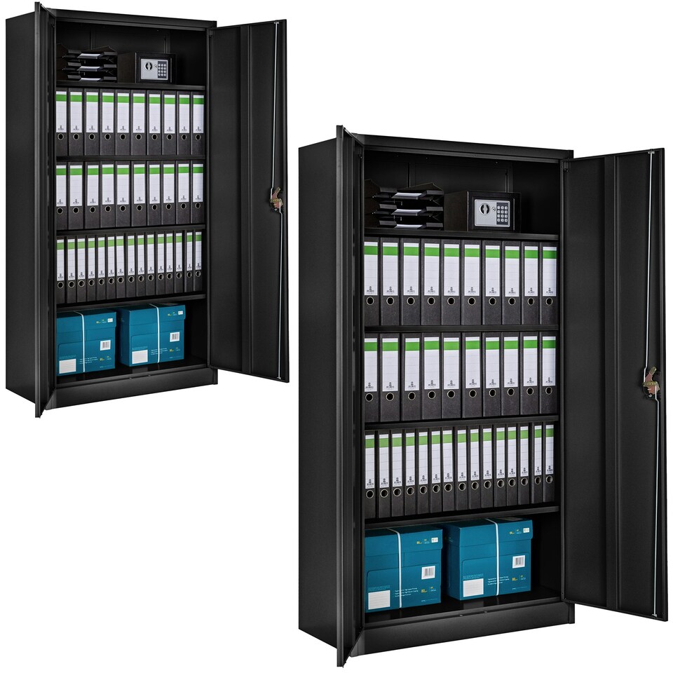 image 1 of Filing Cabinet Set of 2 - 5 height-adjustable shelves, lockable doors Black