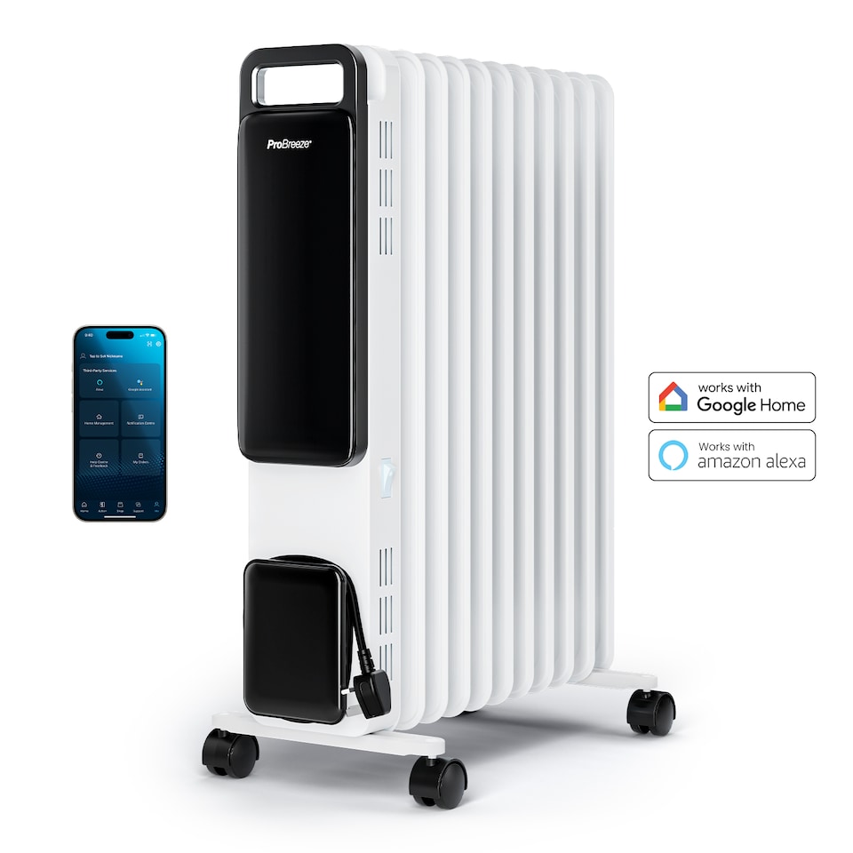 image 1 of Pro Breeze 2500W 11 Fin Oil Filled Radiator with Digital Display and Smart App Control White