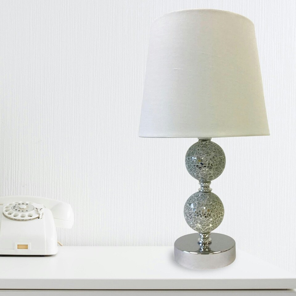 image 1 of Set of 2 Mosaic Touch Lamps with White Shades Chrome | White