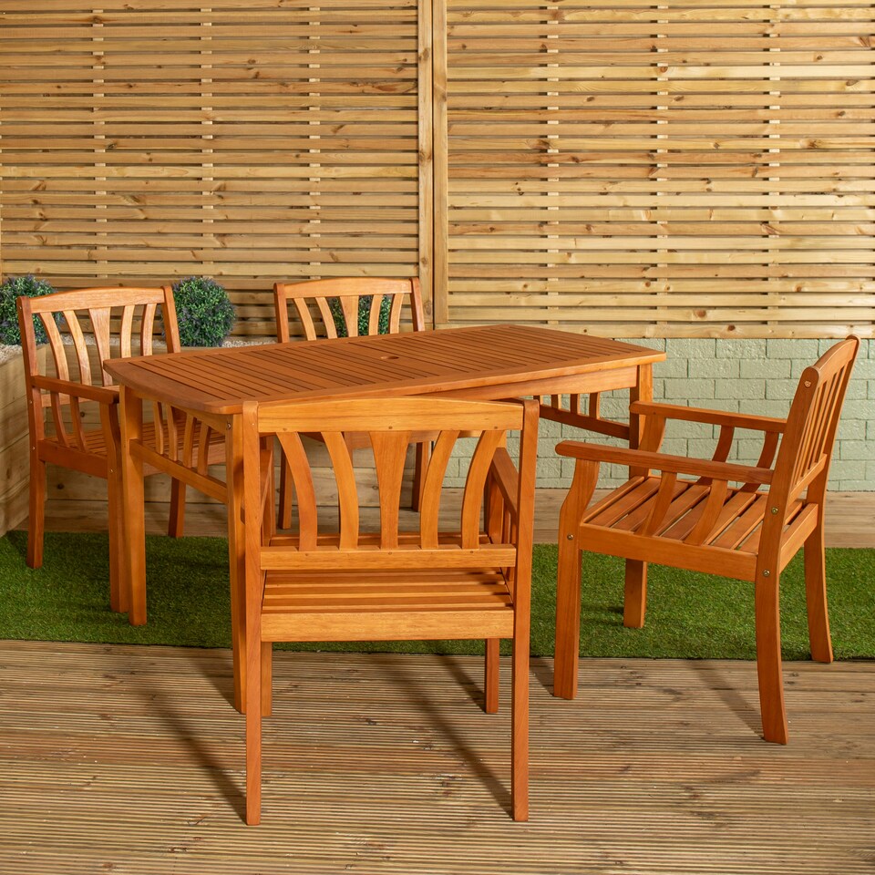 image 1 of Outdoor 4 Person Rectangular Wooden Dining Table & Chairs Set