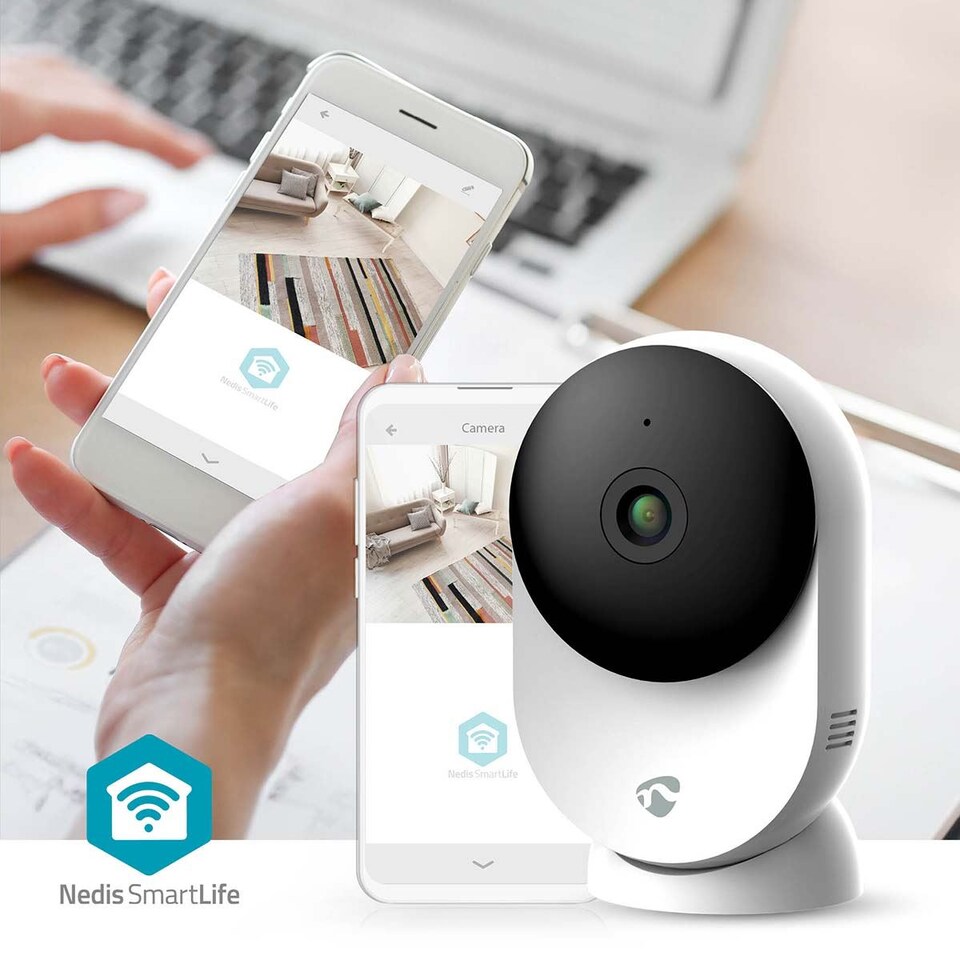 image 1 of NEDIS Smart Indoor Camera, Wi-Fi, 3MP Full HD, Baby & Pet Monitor with Motion & Sound Detection, Night Vision, 110 Degree View, 2-Way Audio, Compatible with Alexa & Google Assistant - White