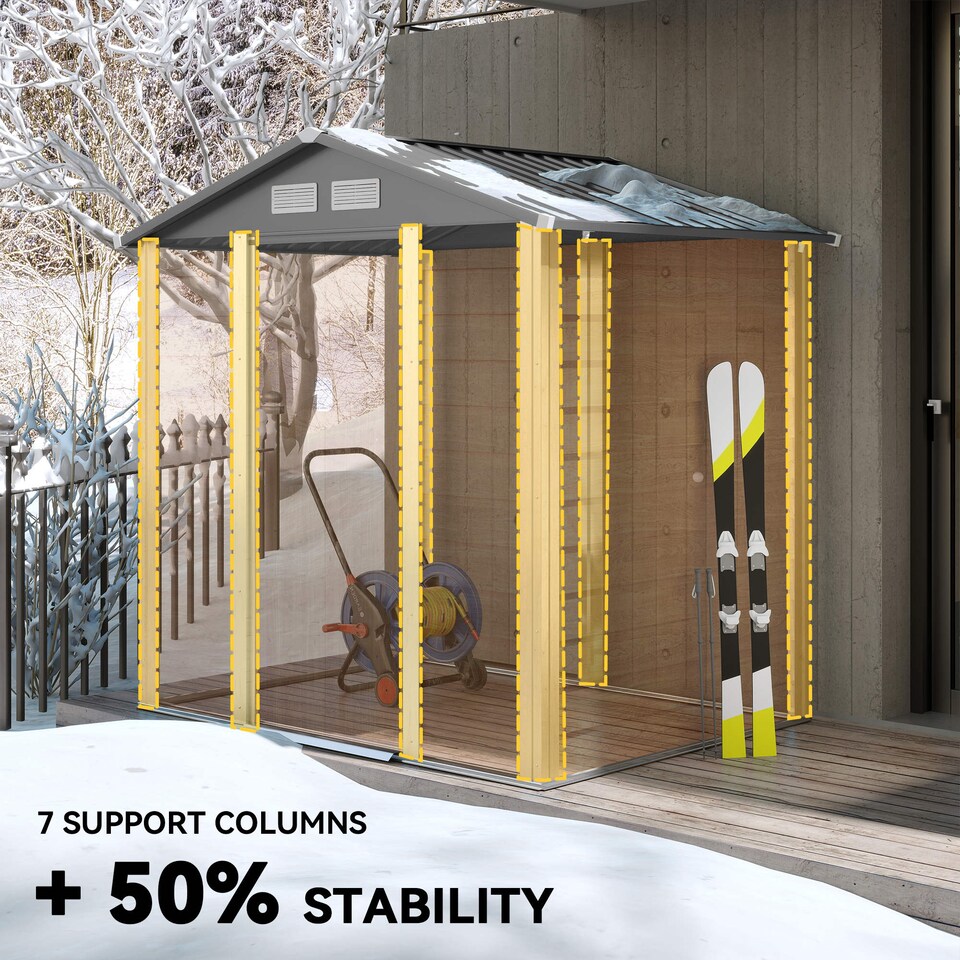 image 1 of Outsunny 6.5 x 5ft Garden Shed, Metal Storage Tool House Gardening Tool Storage with Shutter Vents, Brown and Grey