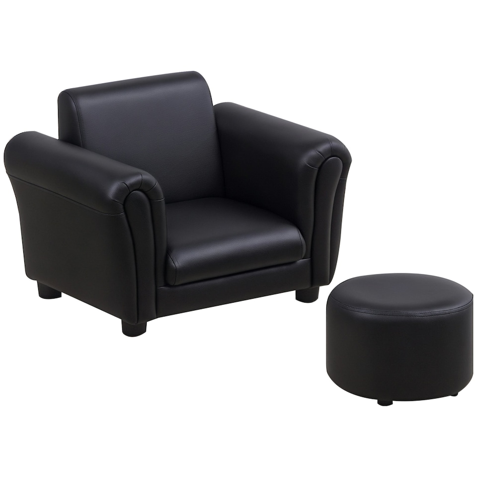 image 1 of HOMCOM Kids Sofa Set Toddler Chair Children Couch Seating Armchair w/ Footstool Black
