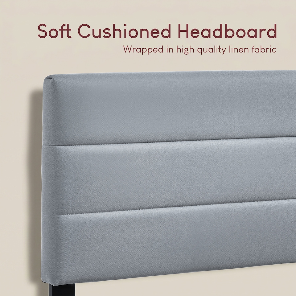 image 1 of Vida Designs Vandura Light Grey Linen Fabric Bed Frame with Headboard - Double