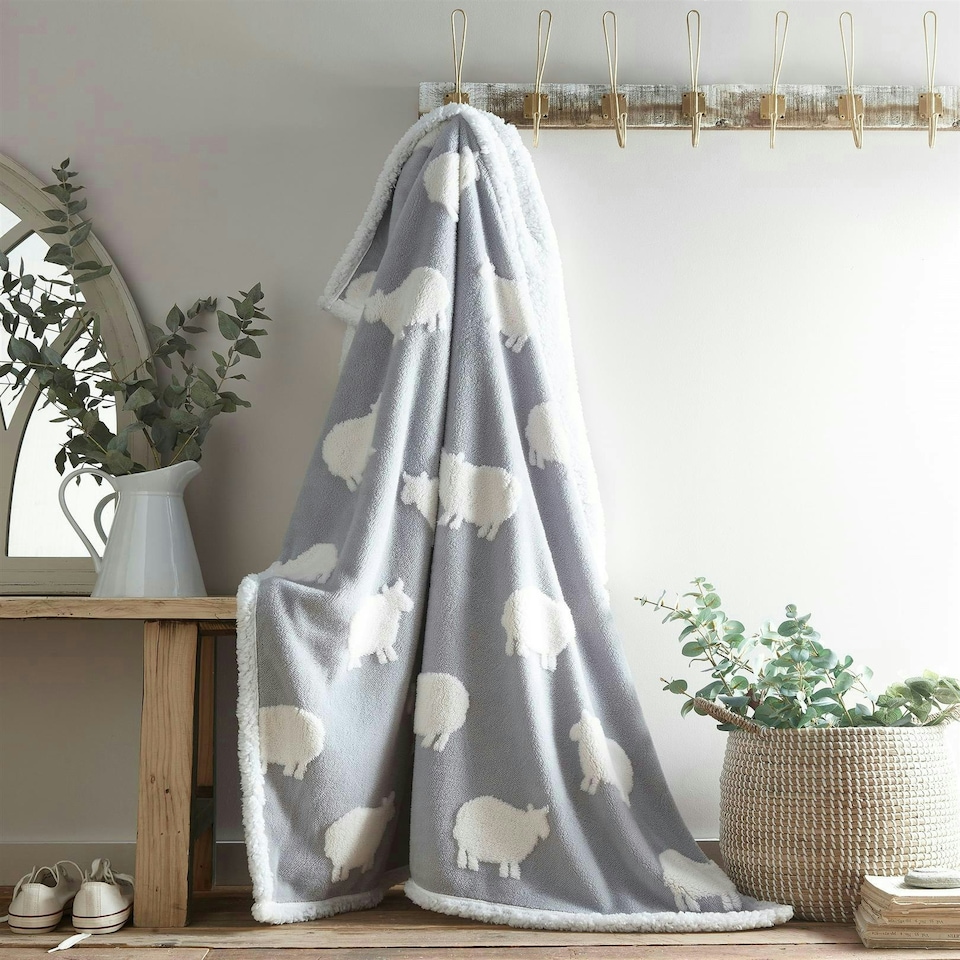 Sheep Grey Sherpa Fleece Throw Grey | 130x170cm