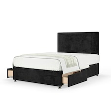Majestic 1000 Pocket Sprung Black Naples Velvet 2 Drawer Divan Set And Valencia Headboard Double