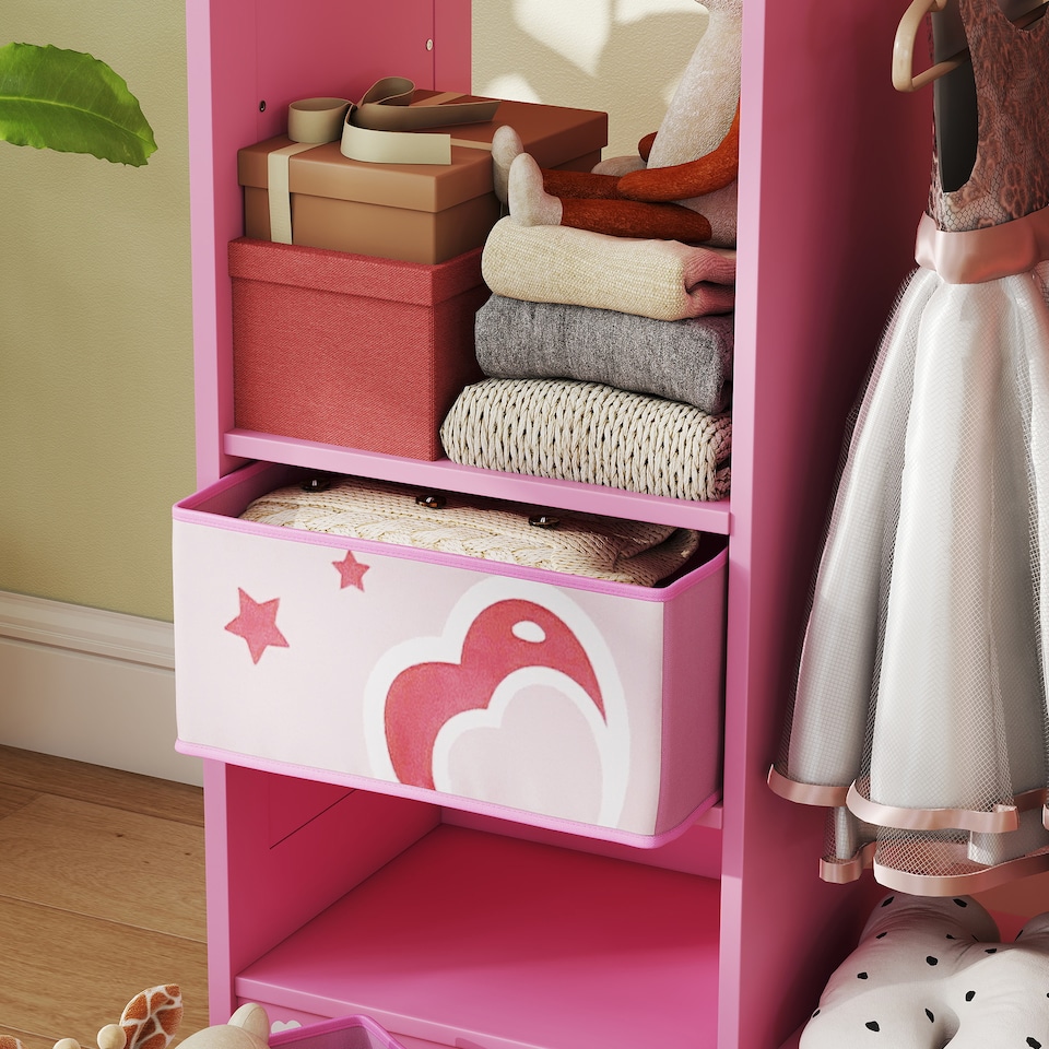 image 1 of AIYAPLAY Kids Wardrobe, Kids Clothes Rail with Mirror for Bedroom, Pink