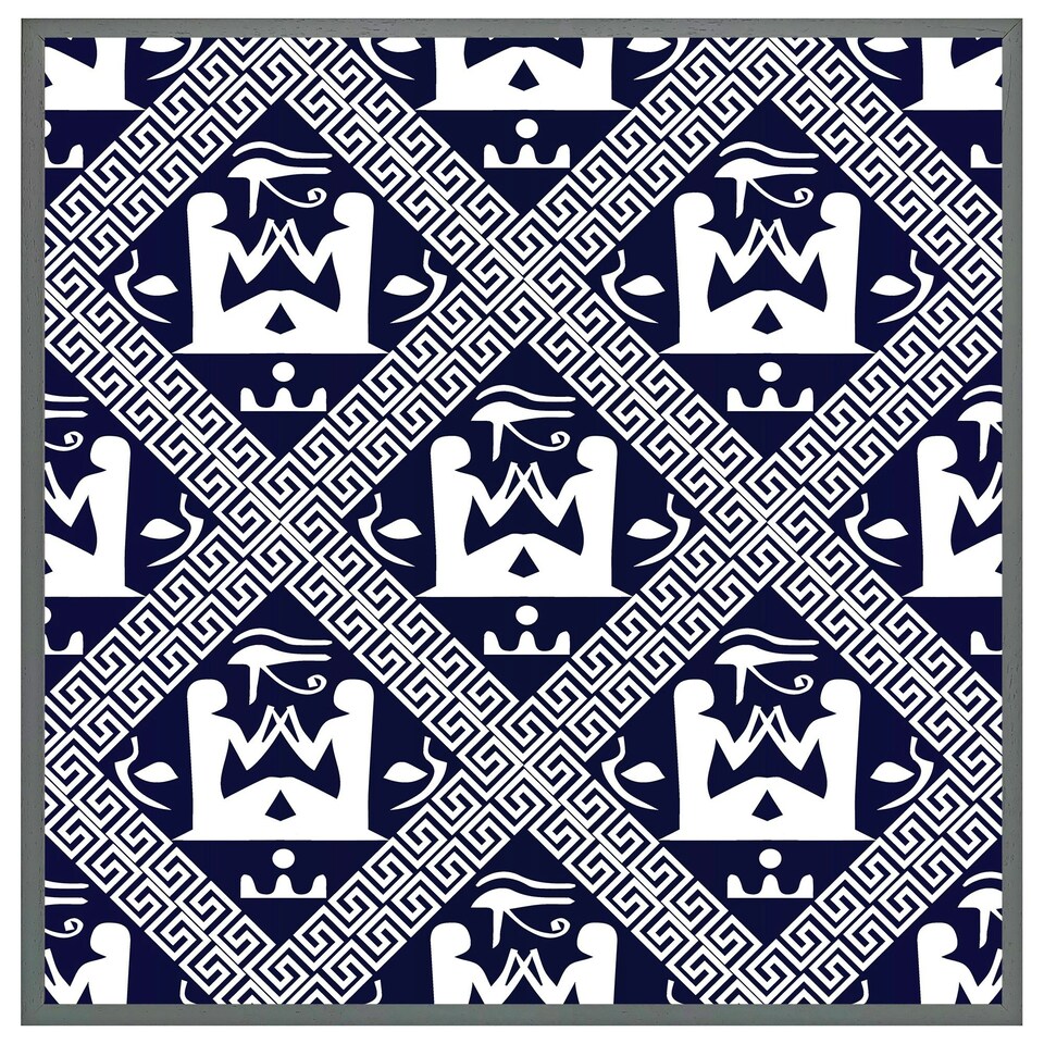 image 1 of Egyptian hieroglyphs in navy (Picture Frame) Grey | XL