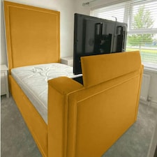 Loxie Plush Mustard Double TV Bed Frame - Mustard