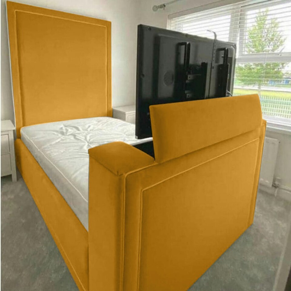 Loxie Plush Mustard Double TV Bed Frame - Mustard