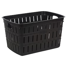 20L Plastic Bamboo Look Basket Laundry Clothes Storage Sorter Hamper with Handles | Brown | Brown